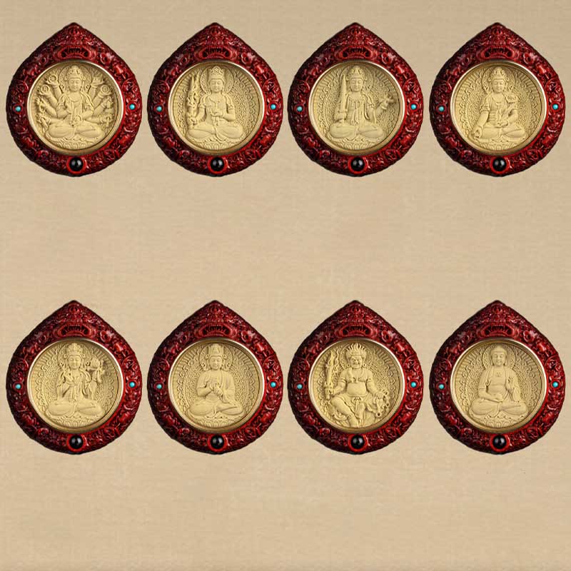 Nimara Ritual Chinese Zodiac Natal Buddha Small Leaf Red Sandalwood Ebony Longevity Necklace Pendant