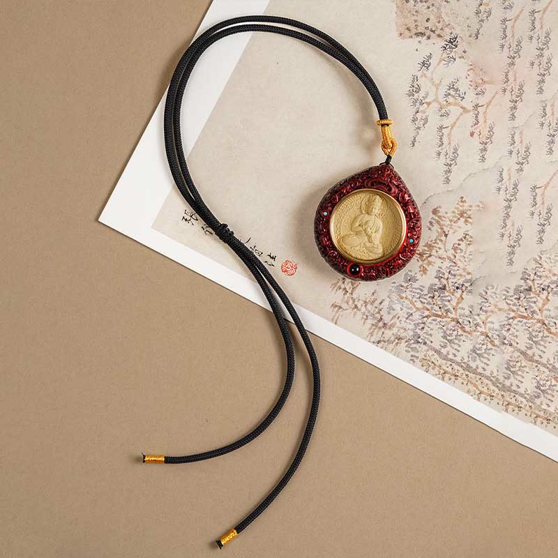 Nimara Ritual Chinese Zodiac Natal Buddha Small Leaf Red Sandalwood Ebony Longevity Necklace Pendant
