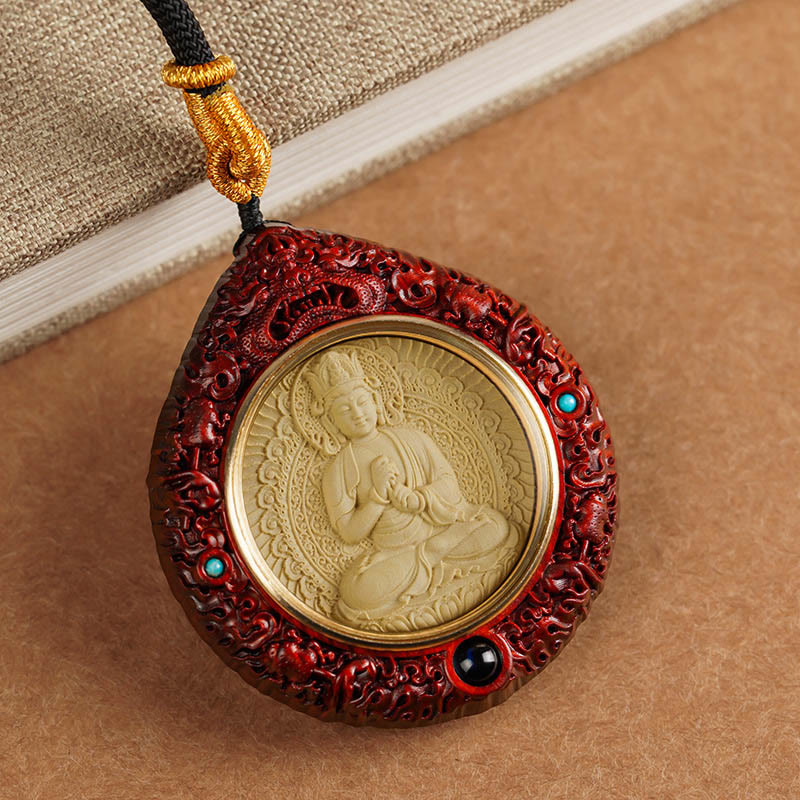 Nimara Ritual Chinese Zodiac Natal Buddha Small Leaf Red Sandalwood Ebony Longevity Necklace Pendant
