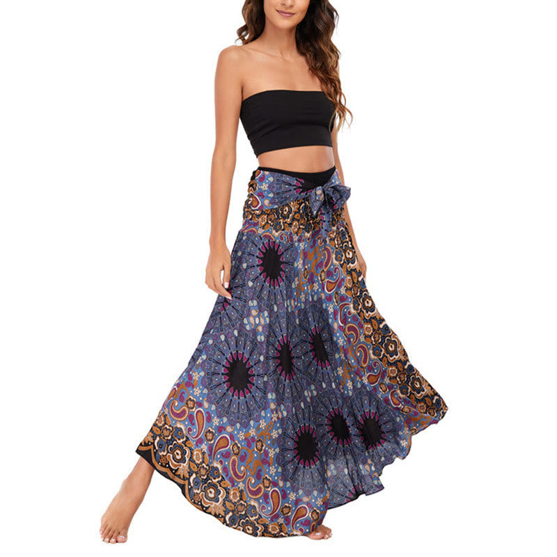 Nimara Ritual Two Style Wear Bohemian Mandala Flower Water Drop Lace-up Skirt Dress