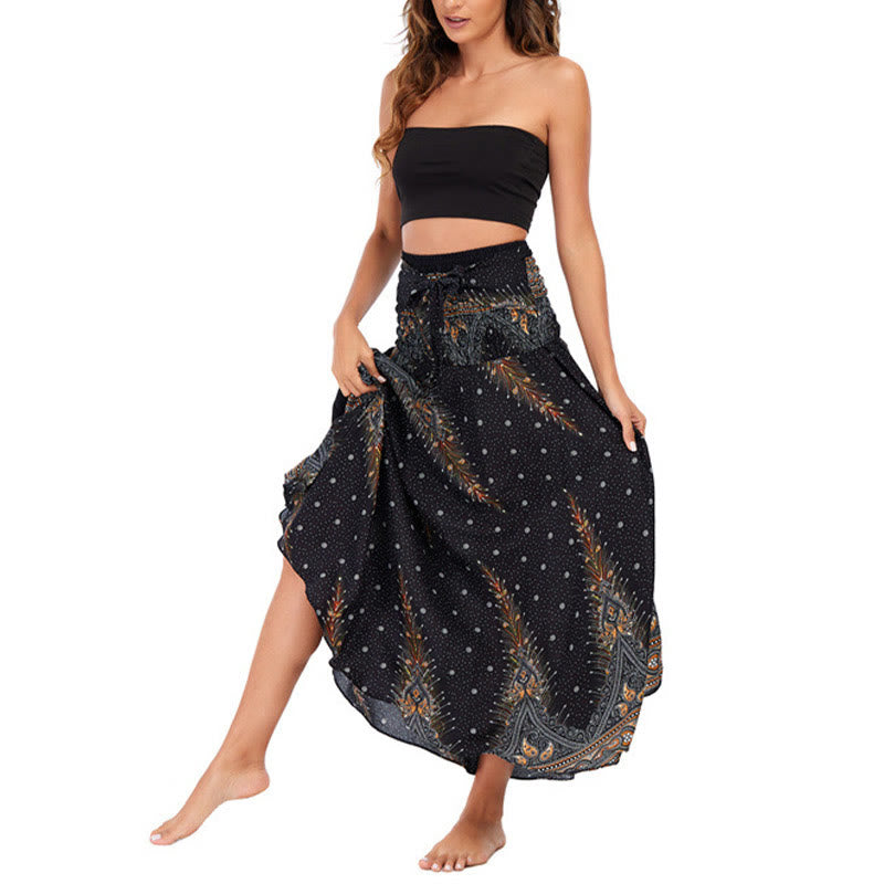 Nimara Ritual Two Style Wear Boho Summer Peacock Feather Lace-up Skirt Dress