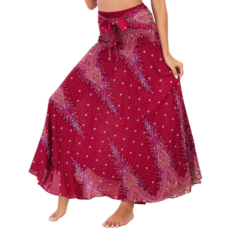 Nimara Ritual Two Style Wear Boho Summer Peacock Feather Lace-up Skirt Dress