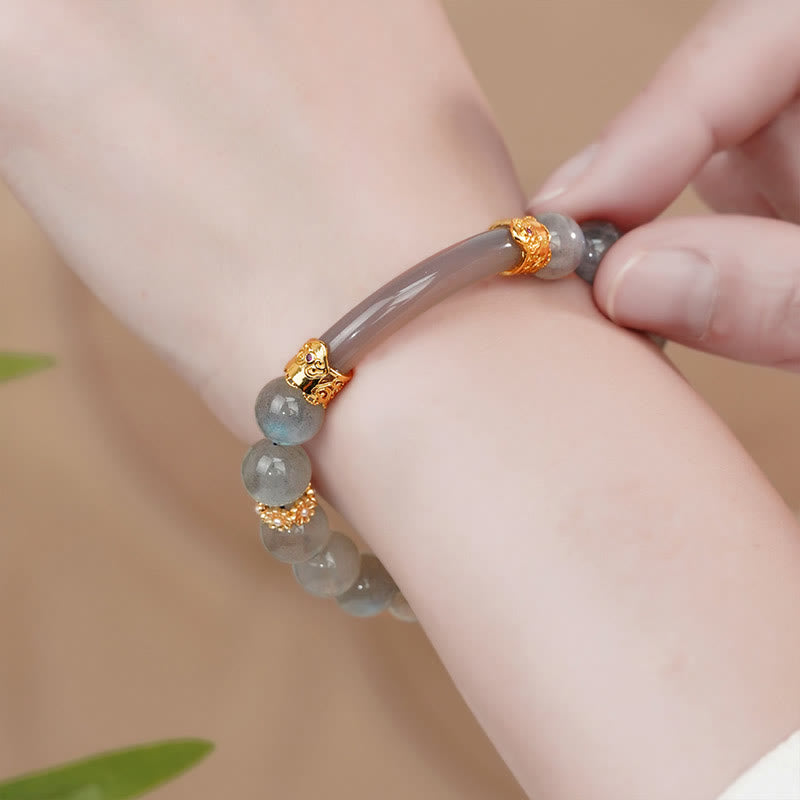 Nimara Ritual Natural Moonstone Gray Agate Healing Change Bracelet