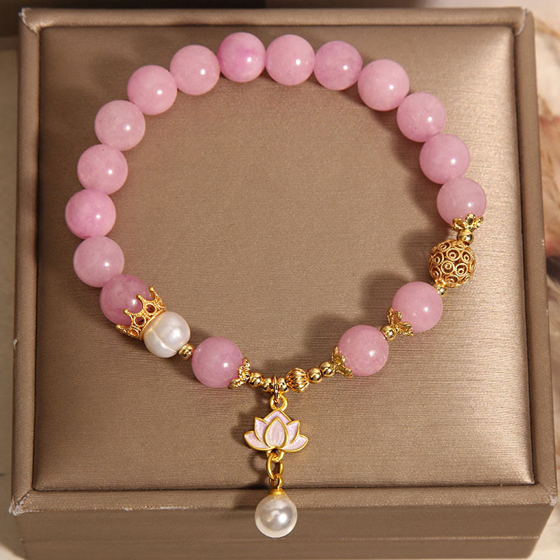 Nimara Ritual Pink Quartzite Pearl Lotus Charm Harmony Bracelet