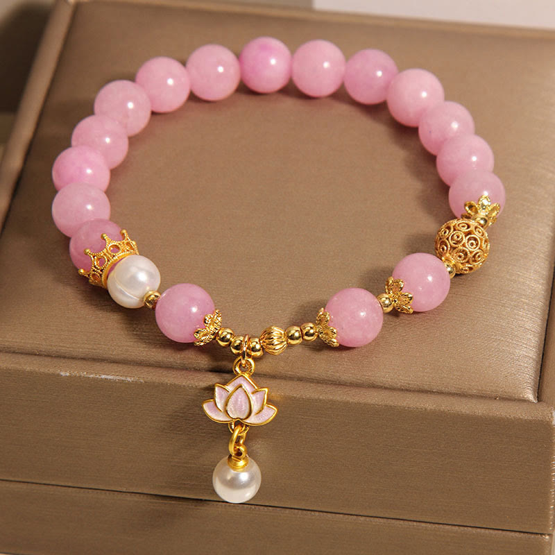 Nimara Ritual Pink Quartzite Pearl Lotus Charm Harmony Bracelet
