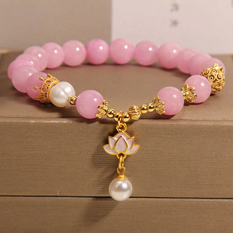 Nimara Ritual Pink Quartzite Pearl Lotus Charm Harmony Bracelet