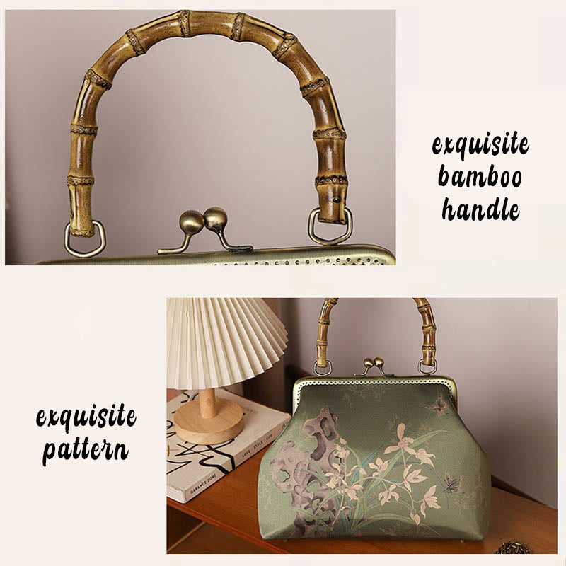 Nimara Ritual Green Plants Mountains Bamboo Handle Metal Chain Crossbody Bag Handbags