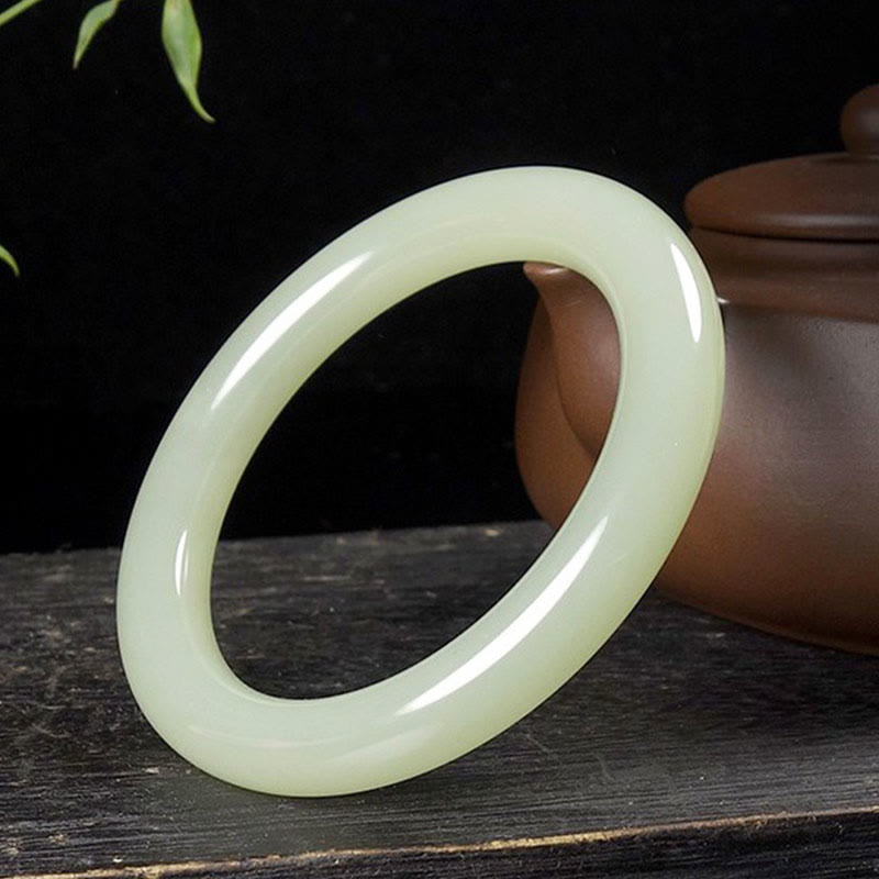 Nimara Ritual Natural White Green Jade Luck Prosperity Bracelet Bangle