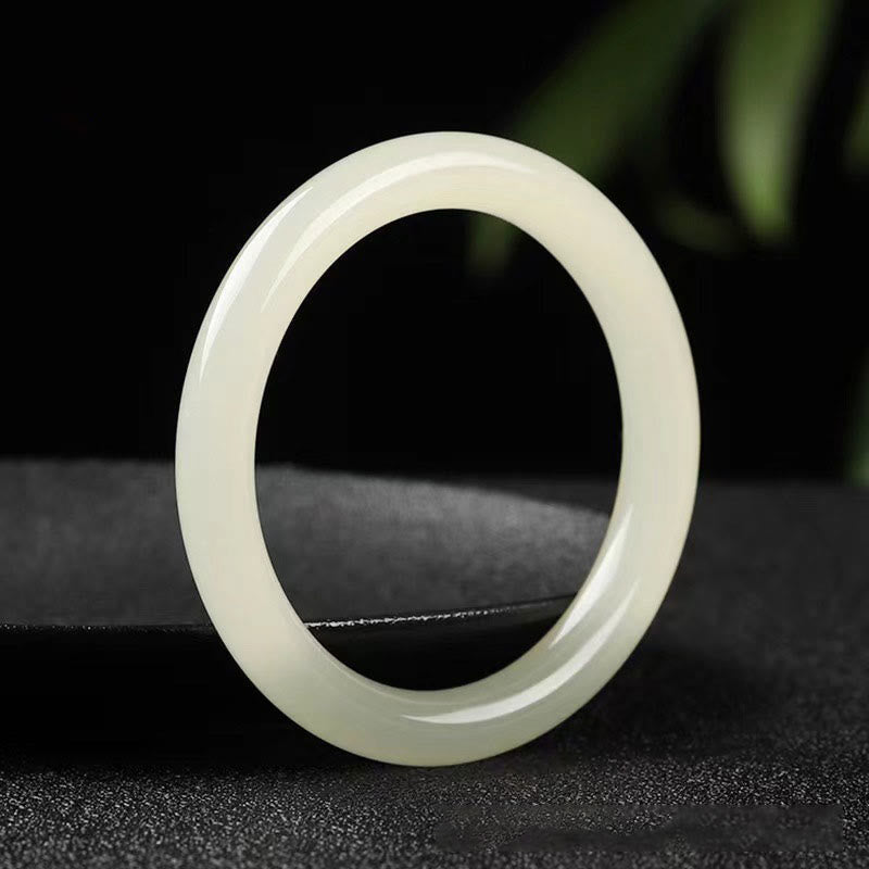 Nimara Ritual Natural White Green Jade Luck Prosperity Bracelet Bangle