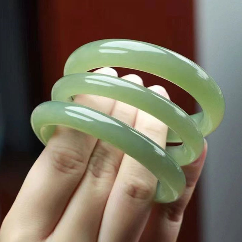 Nimara Ritual Natural White Green Jade Luck Prosperity Bracelet Bangle
