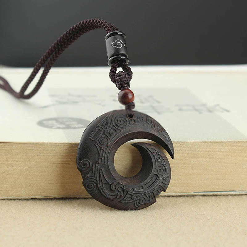 Nimara Ritual Ebony Wood Sandalwood One's Luck Improves Design Pattern Peace Necklace Pendant