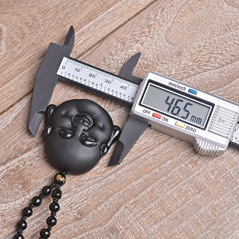 Nimara Ritual Natural Black Obsidian Laughing Buddha Purification Necklace Pendant