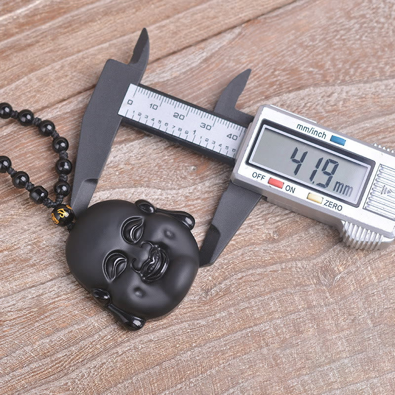 Nimara Ritual Natural Black Obsidian Laughing Buddha Purification Necklace Pendant