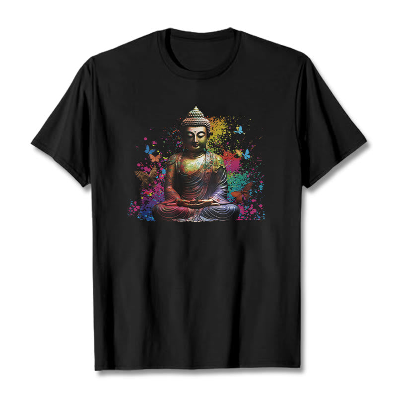 Nimara Ritual Colorful Butterfly Flying Meditation Buddha Tee T-shirt