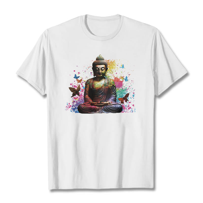 Nimara Ritual Colorful Butterfly Flying Meditation Buddha Tee T-shirt