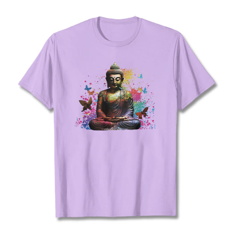 Nimara Ritual Colorful Butterfly Flying Meditation Buddha Tee T-shirt