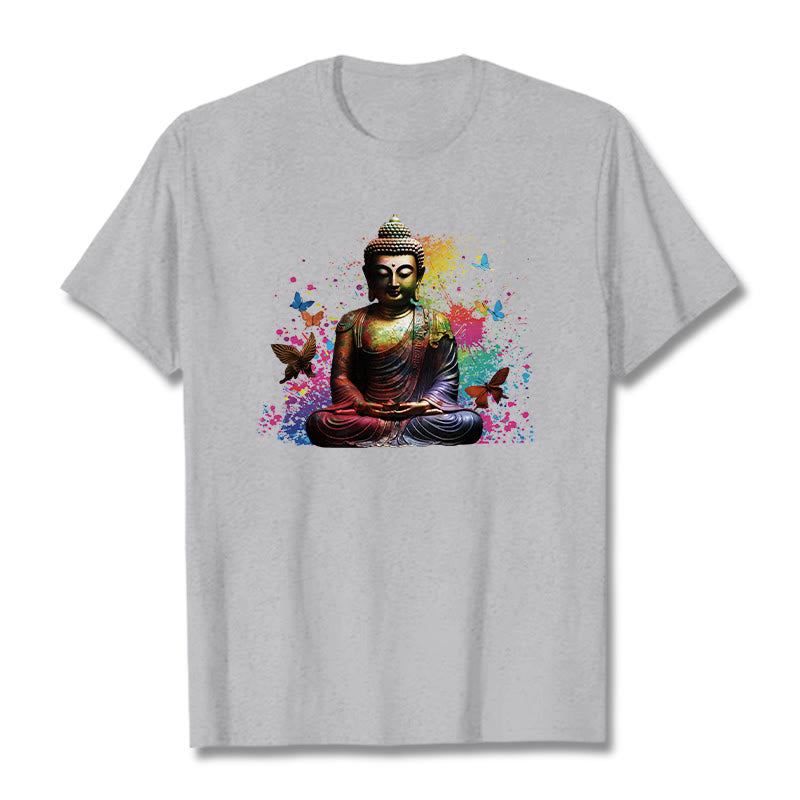 Nimara Ritual Colorful Butterfly Flying Meditation Buddha Tee T-shirt