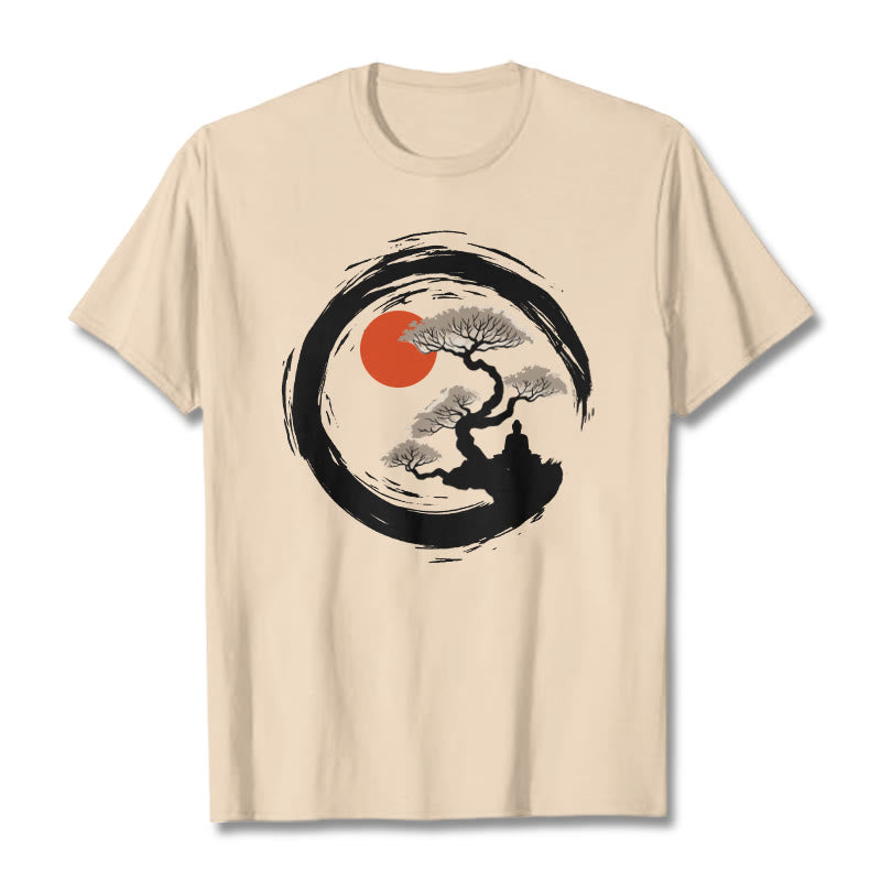 Nimara Ritual Red Sun Pine Zen Circle Meditation Buddha Tee T-shirt