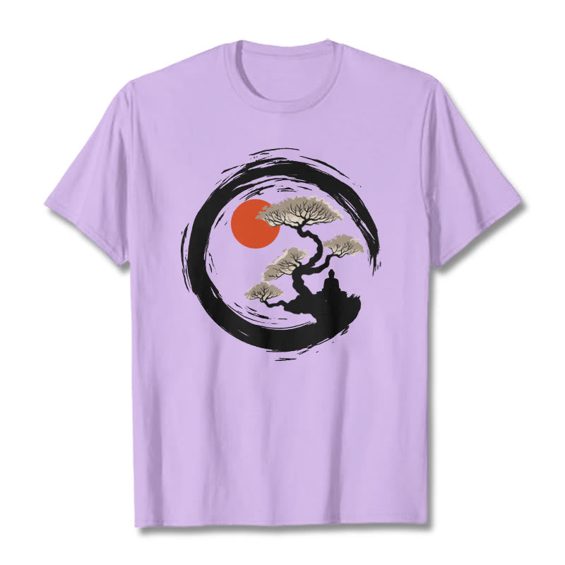 Nimara Ritual Red Sun Pine Zen Circle Meditation Buddha Tee T-shirt