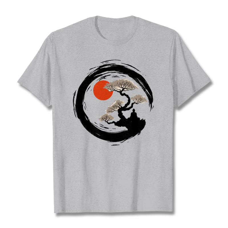 Nimara Ritual Red Sun Pine Zen Circle Meditation Buddha Tee T-shirt