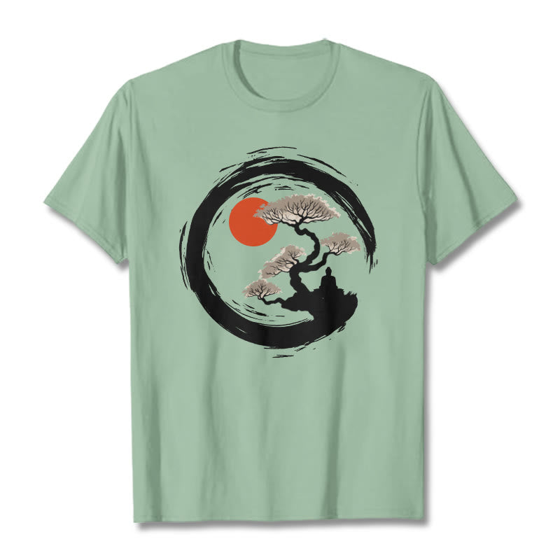 Nimara Ritual Red Sun Pine Zen Circle Meditation Buddha Tee T-shirt
