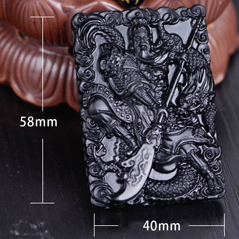 Nimara Ritual Black Obsidian Guan Gong Amulet Engraved Strength Necklace Pendant