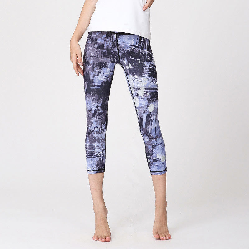 Nimara Ritual Cherry Blossoms Sakura Lines Print Sports Yoga Cropped Leggings Women's Yoga Capri Pants