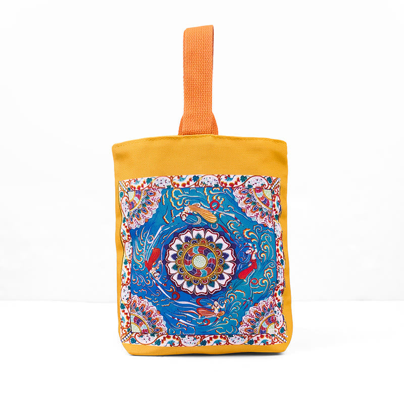 Nimara Ritual Dunhuang Flying Apsaras Lotus Buddha Statues Canvas Handbag