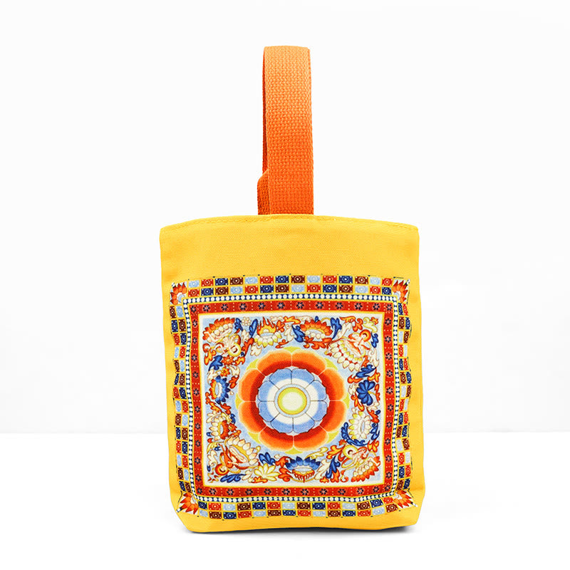Nimara Ritual Dunhuang Flying Apsaras Lotus Buddha Statues Canvas Handbag