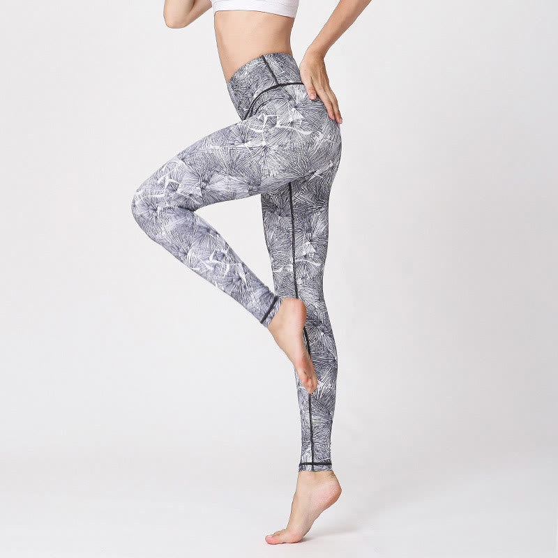 Nimara Ritual Mist Leaves Print Sports Exercise Fitness Leggings Women's Yoga Pants