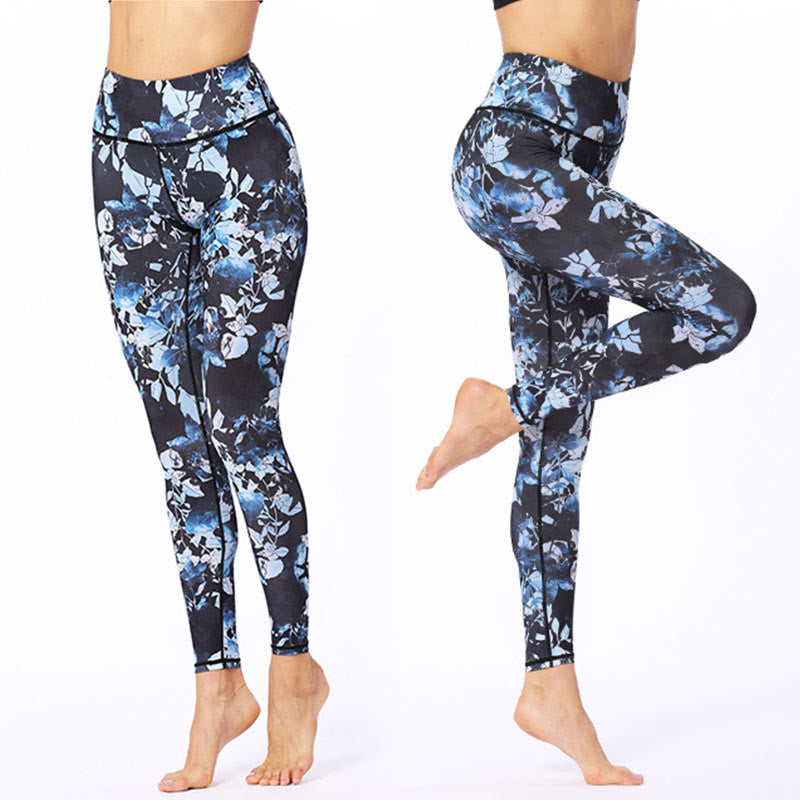 Nimara Ritual Simple Leaves Print Sports Fitness Leggings Women's Yoga Pants