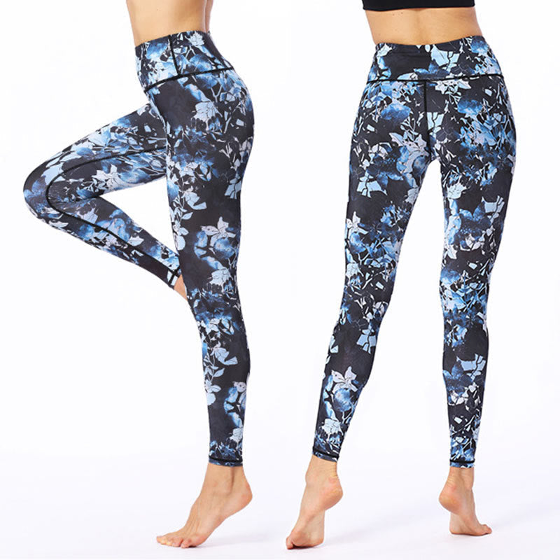 Nimara Ritual Simple Leaves Print Sports Fitness Leggings Women's Yoga Pants