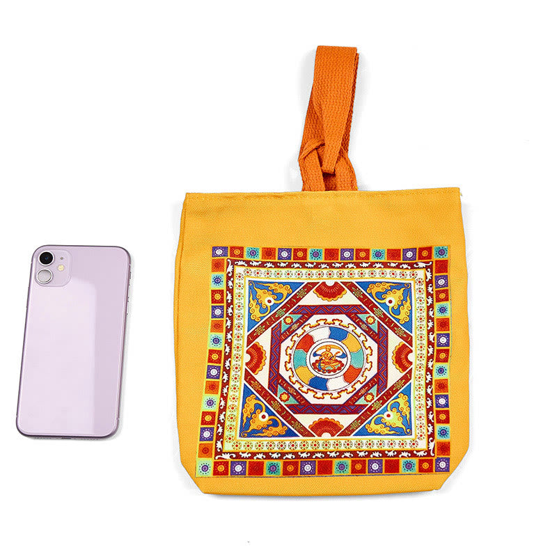 Nimara Ritual Dunhuang Flying Apsaras Lotus Buddha Statues Canvas Handbag