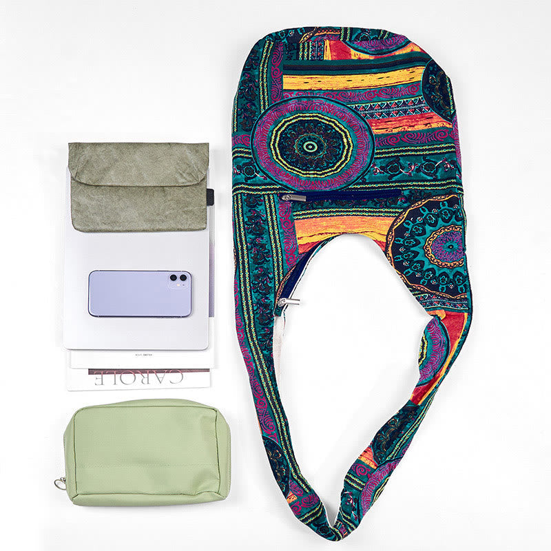 Nimara Ritual Blue Flower Pattern Cotton Crossbody Bag Shoulder Bag
