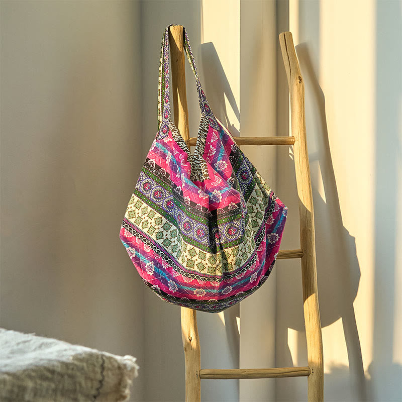 Nimara Ritual Colored Stripes Pattern Cotton Shoulder Bag