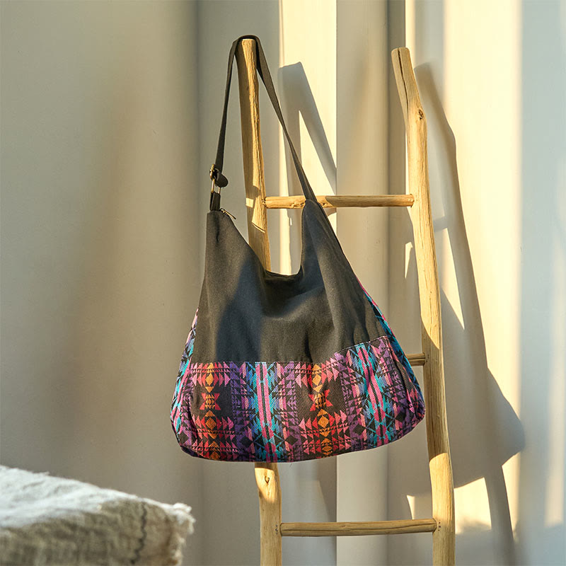 Nimara Ritual Black Red Pink Geometry Pattern Cotton Crossbody Bag Shoulder Bag