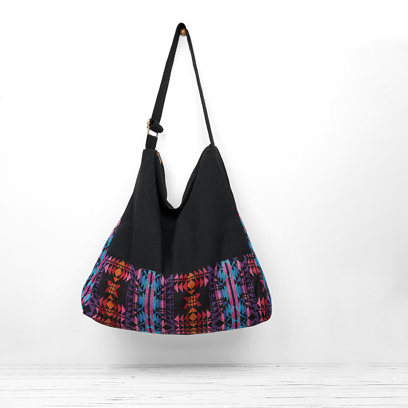 Nimara Ritual Black Red Pink Geometry Pattern Cotton Crossbody Bag Shoulder Bag