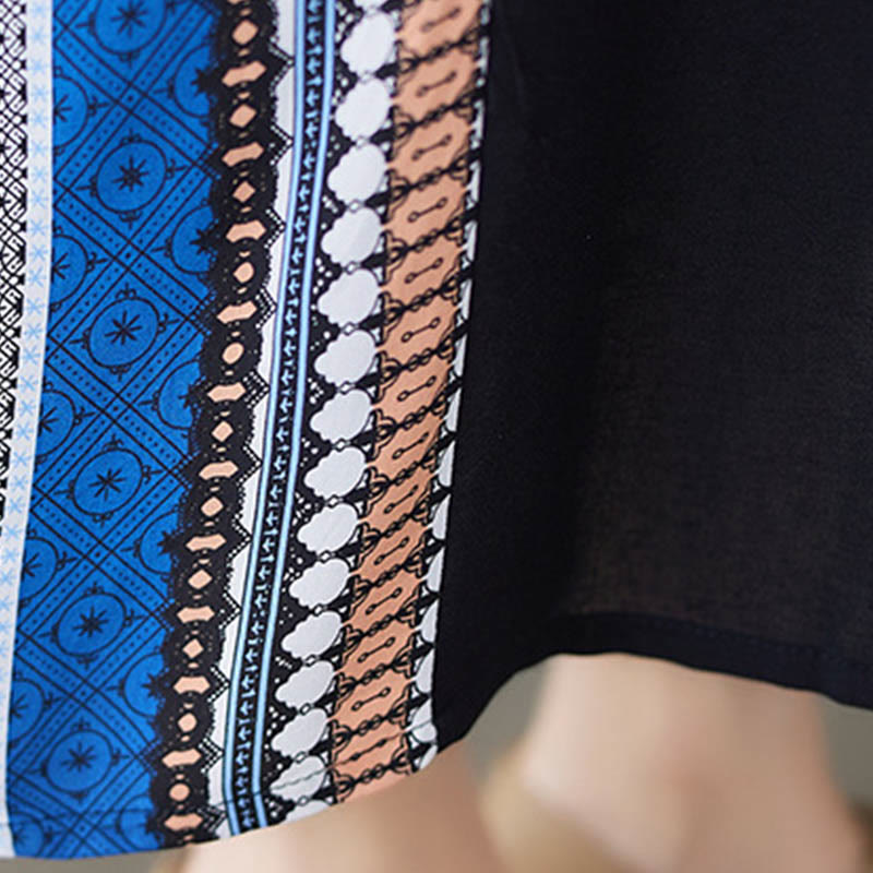 Nimara Ritual Black Blue Stripes Short Sleeve Midi Dress With Pockets