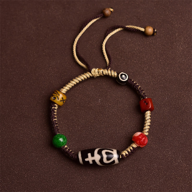 Nimara Ritual Handmade Tibetan Dzi Bead Wealth Braided Rope Bracelet