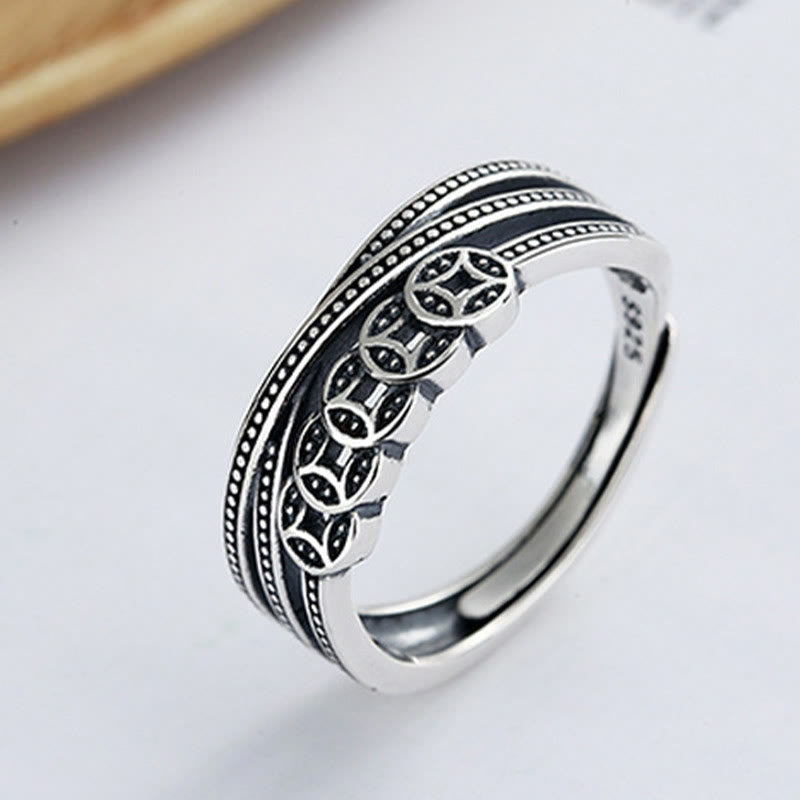 Nimara Ritual 925 Sterling Silver Copper Coins Wealth Blessing Adjustable Ring