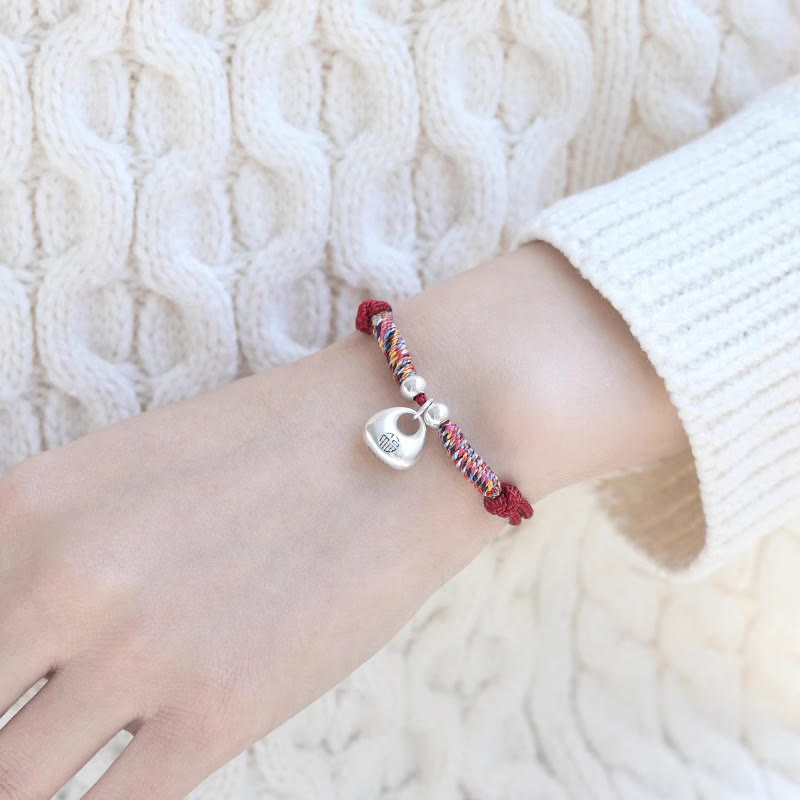 Nimara Ritual Handmade 925 Sterling Silver Fu Character Safe And Well Luck Braided Bracelet