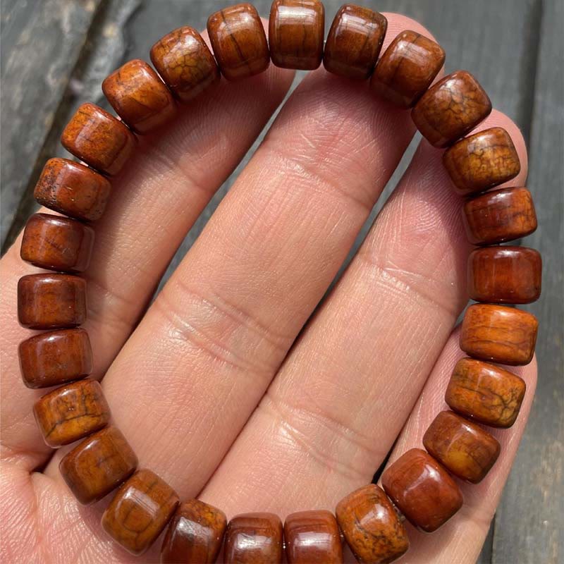 Nimara Ritual Tibetan Bone Beads Three-Eyed Dzi Bead Sheep Horn Red Agate Strength Bracelet