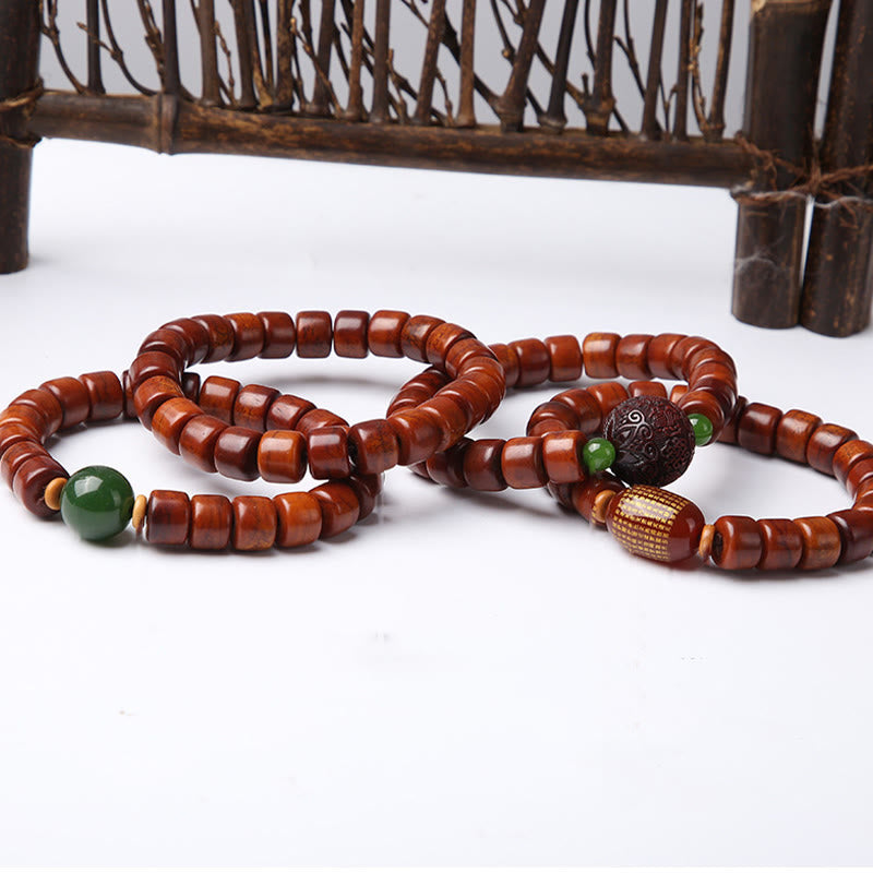 Nimara Ritual Tibetan Bone Beads Three-Eyed Dzi Bead Sheep Horn Red Agate Strength Bracelet