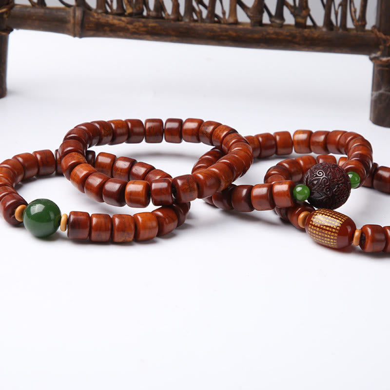 Nimara Ritual Tibetan Bone Beads Three-Eyed Dzi Bead Sheep Horn Red Agate Strength Bracelet