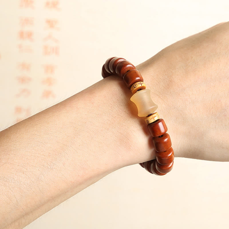 Nimara Ritual Tibetan Bone Beads Three-Eyed Dzi Bead Sheep Horn Red Agate Strength Bracelet