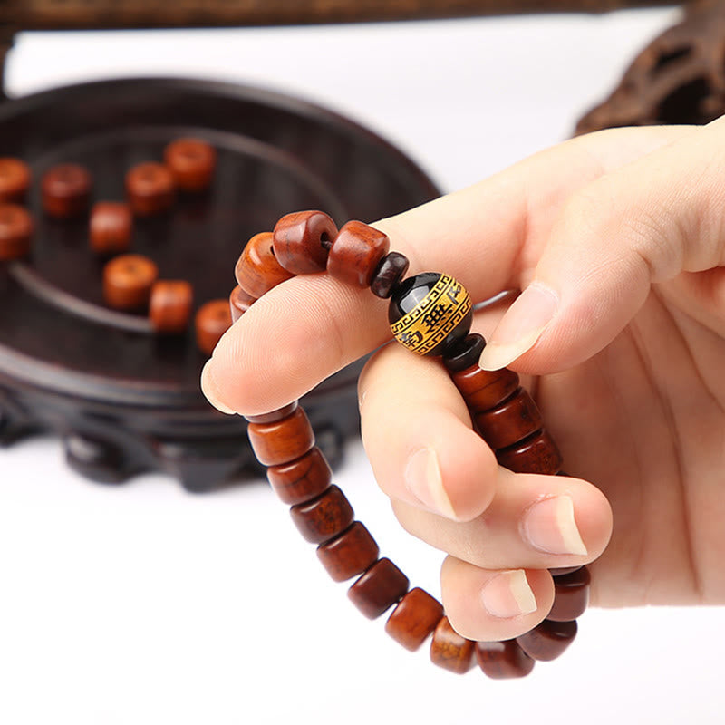 Nimara Ritual Tibetan Bone Beads Three-Eyed Dzi Bead Sheep Horn Red Agate Strength Bracelet