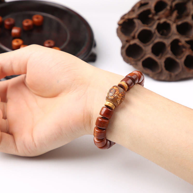 Nimara Ritual Tibetan Bone Beads Three-Eyed Dzi Bead Sheep Horn Red Agate Strength Bracelet