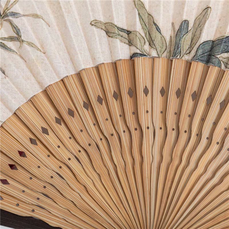 Nimara Ritual Butterfly Orchid Cat Handheld Cotton Linen Bamboo Folding Fan 22cm