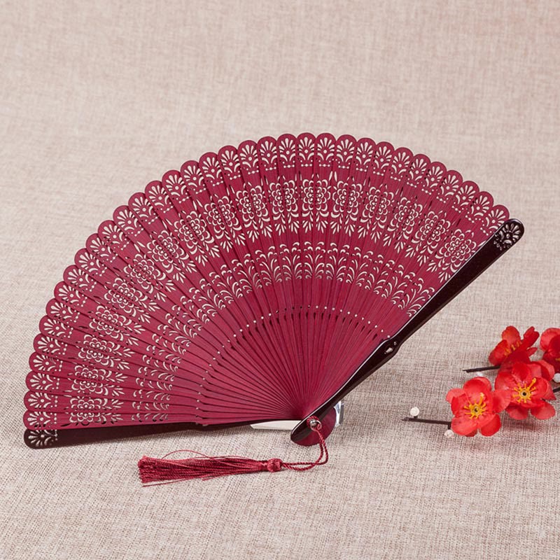 Nimara Ritual Flower Engraved Hollow Handheld Bamboo Folding Fan 18cm