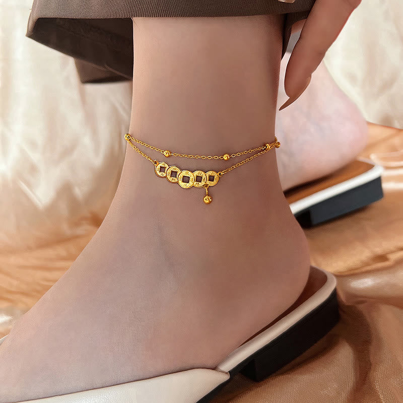 Nimara Ritual Copper Coins Attract Wealth Titanium Steel Anklet
